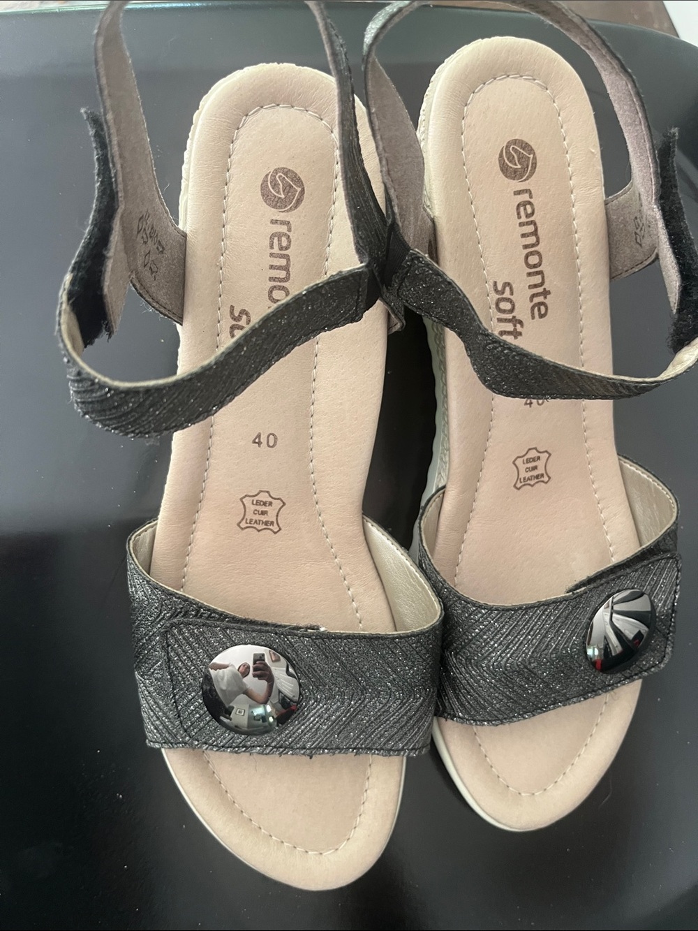 Remonte wedge espadrille Sandals Sz 40 gray, silver, tan European - Picture 2 of 8